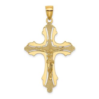 Diamond2Deal 14k Yellow Gold Textured Cut-Out Crucifix with Budded Tips Charm Pendant