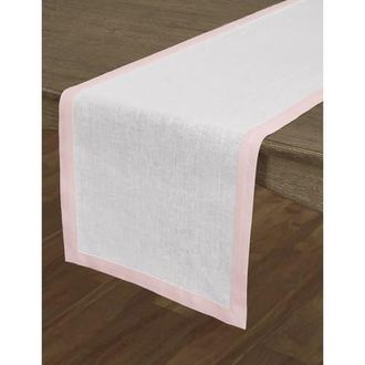 Solino Home Linen Table Runner for Dining Table, Holiday and Everyday Table Decor - Classic in Blush Pink And White at Nordstrom, Size Large