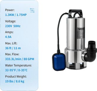 OEM Bomba Sumergible, Altura M&aacute;xima 7,6 M (25 Pies), Protecci&oacute;n Ipx8