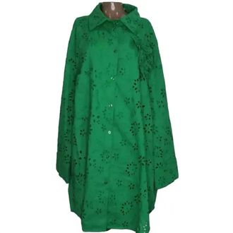 Greta Constantine Womens Button Up Eyelet Cotton Shirt Dress In Green