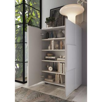 Dmora Armario Multiuso 2 Puertas Montale, 4 Estantes, Cajones, 5 Espacios, 78x115,5h Cm Blanco Brillante