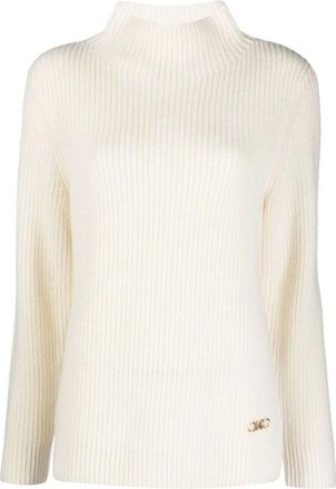 Michael Kors Beige Wollen Trui met Trechterhals - Dames - Coltruien - Beige - M - Wol - Truien & Vesten