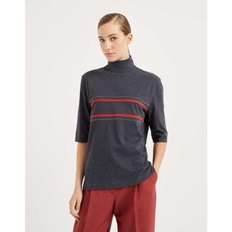 Brunello Cucinelli Womens Charcoal Striped Mock Neck Shirt, Size XS