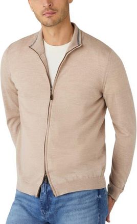 Robert Talbott Dalton Full Washable Merino Zip Sweater in Flax/gray Tipping at Nordstrom, Size Xx-Large