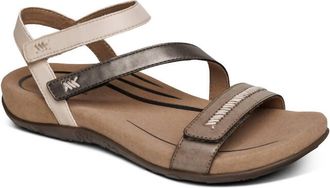 Aetrex Womens Gabby Quarter Strap Sandal In Stone Multi