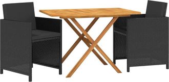 vidaXL Juego De Comedor De Jard&iacute;n 3 Piezas Con Cojines Negro Vidaxl