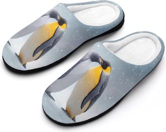 Generic Two Penguins in Snowy Funny Mens Cotton Slippers Soft Non-Slip Rubber Sole House Slipper Indoor Outdoor