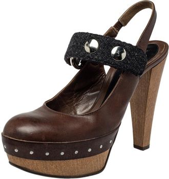 Marni Brown/black Fabric And Leather Mary Jane Buckle Strap Pumps