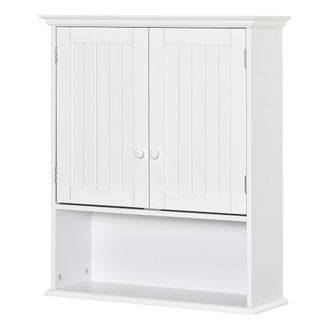 Kleankin Armario Ba&ntilde;o De Pared Con 2 Puertas Estante Interior Ajustable Y Compartimento Abierto Mueble Auxiliar Suspendido Multiusos Para Cocina 60x20x70,5 Cm