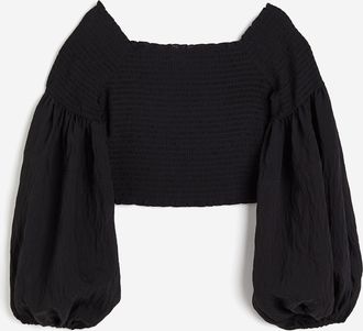 H&M Gesmoktes Off-Shoulder-Shirt - Schwarz