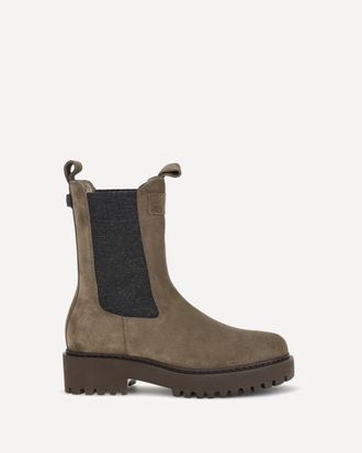 Brunello Cucinelli Suede ankle Boots with knit insert and Precious Loop detail Female 38.5