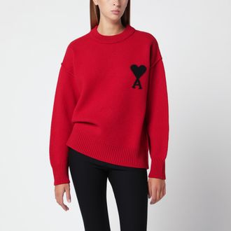 Ami Maglione Ami de Coeur rosso rubino in lana vergine