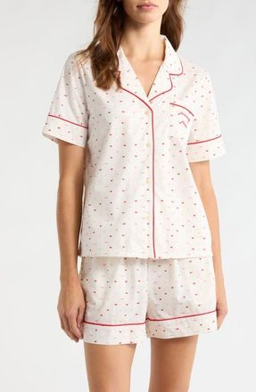 Nordstrom Classic Short Cotton Pajamas in Ivory Micro Hearts at Nordstrom, Size X-Small