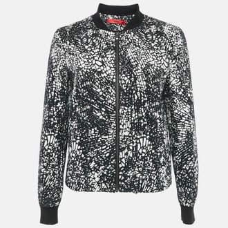 HUGO BOSS Black/white Printed Cotton Blend Crinkled Andina Jacket