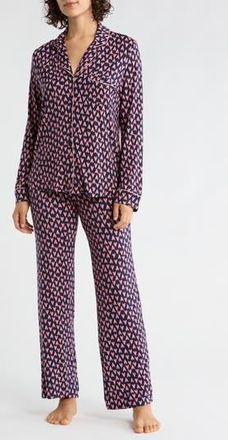 Nordstrom Rack Tranquility Long Sleeve Shirt & Pants Pajamas in Navy- Pink Painted Hearts at Nordstrom Rack, Size X-Small