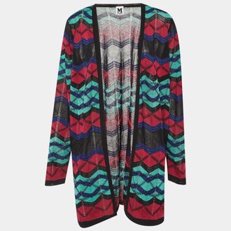 M Missoni Multicolor Chevron Knit Open Front Cardigan
