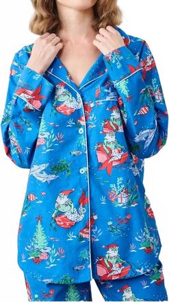 Printfresh Merry Mermen & Dolphin Tails Long Sleeve Pajama Set In Blue Multi