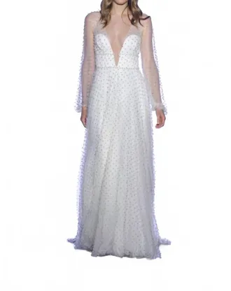 Watters Pisces Pearl Studded Wedding Dress In Ivory/off White