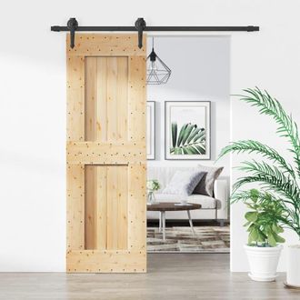 Berkfield Home Sliding Door with Hardware Set 70x210 cm Solid Wood Pine in Brown