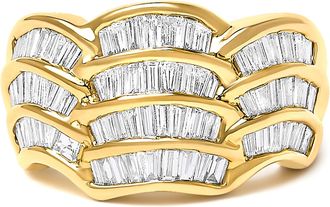 House of Brilliance 14K Yellow Gold 1-1/3 Cttw Baguette Diamond Wave Design Band Ring