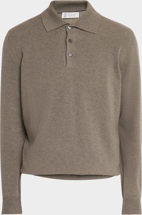 Brunello Cucinelli Men & apos;s Cashmere Knit Long-Sleeve Polo Shirt