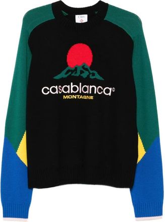Casablanca Mens Logo-embroidered Sweater - Black Merino - Size Medium