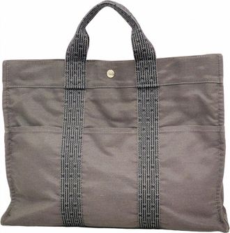 Herm&egrave;s Gray Canvas Tote Bag (Pre-Owned)