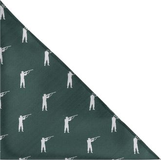 King & Priory Shooting/Gamekeeper Dark Green Herringbone Embroidered Pocket Square, Handkerchief