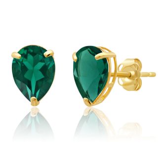 MAX + STONE 14k Yellow or White Gold Teardrop 8mm Gemstone Pear Shape Stud Earrings