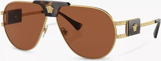 Versace Unisex Ve2252 Aviator Sunglasses In Gold/brown