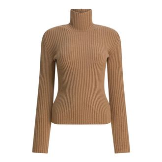 Max Mara Wollen ribgebreide coltrui met kasjmier - Dames - Coltruien - Beige - L - Wol - Truien & Vesten