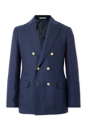 Brunello Cucinelli Slim-Fit Double-Breasted Linen, Silk, Wool and Cotton-Blend Suit Jacket
