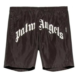 Palm Angels Curved Logo Swim Short Black White PMFA005S21FAB0011001