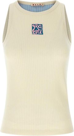 Marni Geribbelde Katoenen Tanktop - Dames - Tops zonder mouwen - Beige - M - Katoen - Tops