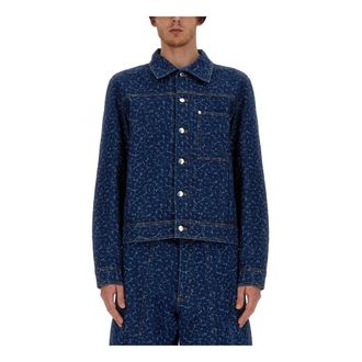 Maison Kitsun&eacute; Jassen, Heren, Blauw, M, Denim, Straight Denim Jacket