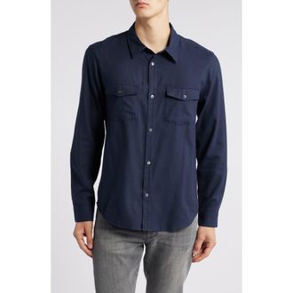 Frame Denim Cotton & Merino Wool Button-Up Shirt in Dark Navy at Nordstrom Rack, Size X-Small
