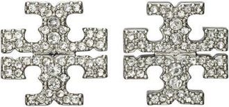Tory Burch Icon Pav&eacute; Stud Earrings in Tory Silver /Crystal at Nordstrom