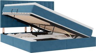 vidaXL Letto Con Contenitore E Materasso Blu Scuro 160 X 200 Cm Vidaxl