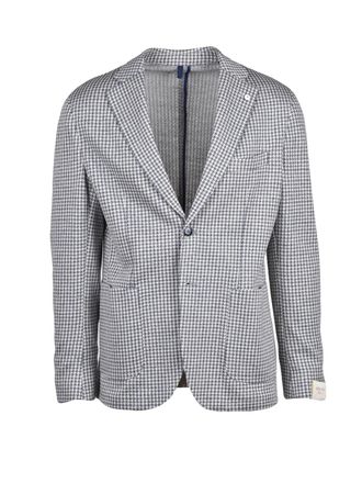 L.B.M. 1911 White-Blue Houndstooth Linen-Cotton Blazer