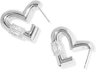 Kendra Scott Emery Heart Hoop Womens Earrings Earring Silver White CZ, Brass/Cubic Zirconia