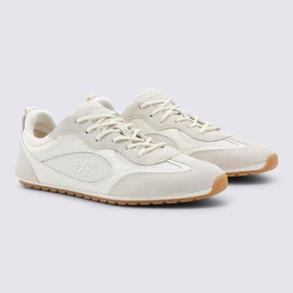 Tory Burch Mixed-Material Low-Top Sneaker - White