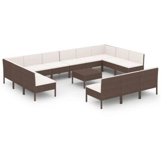 vidaXL 14 Pcs Lounge Garden Lounge Con Coj&iacute;n Mimbre Pe Brown