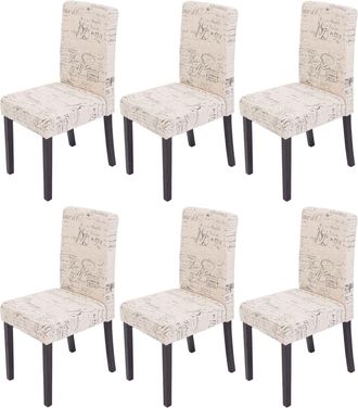 Hhg Hhg - Nunca Usado] Juego De 6 Sillas De Comedor Silla De Cocina Littau, Textil Con Letras, Crema, Patas Oscuras