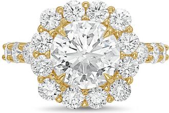 Diana M. Jewels 18kt yellow gold 6.00cts Lab-Grown Round Diamond Halo Ring with Diamond Band