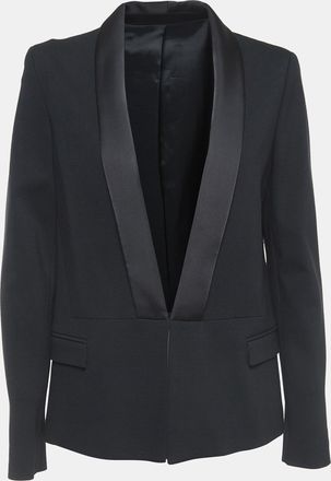 Karl Lagerfeld Black Knit Satin Panel Single Breasted Blazer
