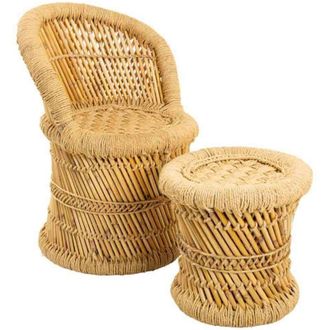 Wanderlust Deco Wanderlust Deco - Set 2 Sill&oacute;n Y Taburete De Bamb&uacute; Y Cuerda De Marrones