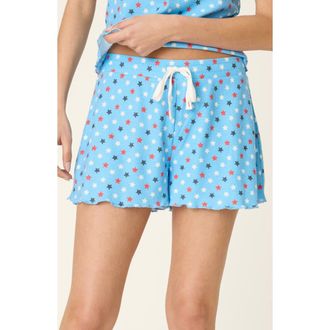 PJ Salvage Star Spangled Waffle Knit Drawstring Shorts in Bay Blue at Nordstrom, Size X-Large