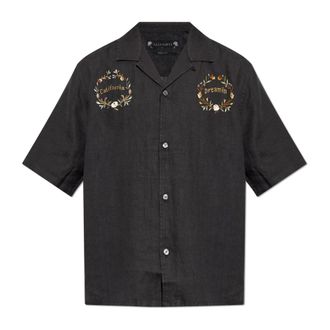 AllSaints Klavicle Short Sleeve Shirt - Heren - Korte mouwen Overhemden - Zwart - S - Linnen - Overhemden