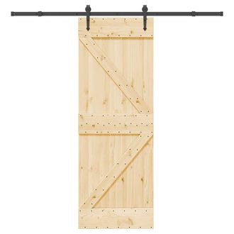 Berkfield Home Sliding Door with Hardware Set 70x210 cm Solid Wood Pine in Brown