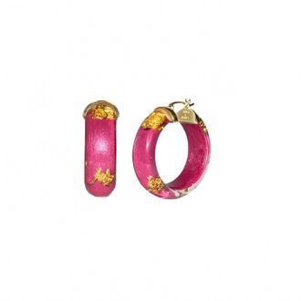Gold & Honey Womens Mini Lucite Hoop Earrings In Dahlia Gold Leaf